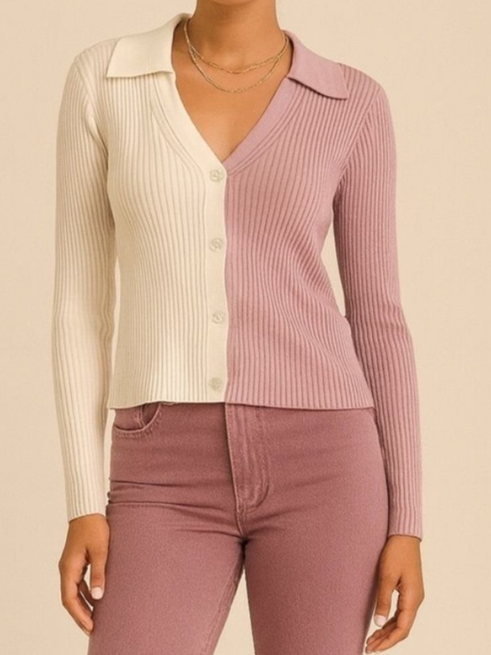Abercrombie & Fitch Rib Knit Color Block Collared Cardigan
